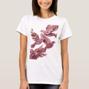 T-shirt Art de texte 3D Edgy Silver PINK BIRDS