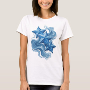 T-shirt Art de texte 3D en forme d'étoile de glace bleue p