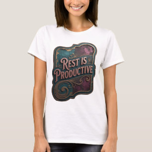 T-shirt Art de texte 3D en or brillant RESTE EST PRODUCTIF