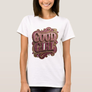T-shirt Art de texte 3D GOOD GIRL en or ludique