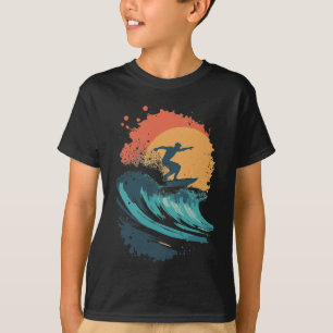 T-shirt Art de vague de surf au coucher du soleil, silhoue