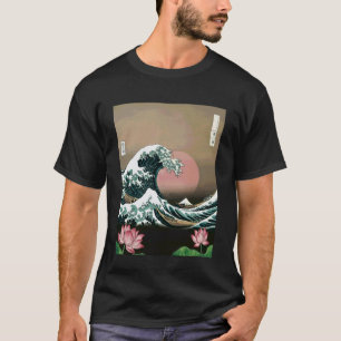T-shirt Art de vague japonais Hanami Lotus Coucher de sole