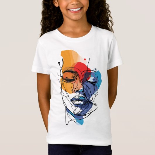 T-Shirt Art de visage de ligne fluide abstrait (Devant)