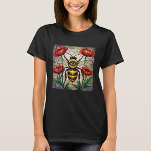 T-shirt Art de vitrail d'abeille bourdon Fleur de pavot ro