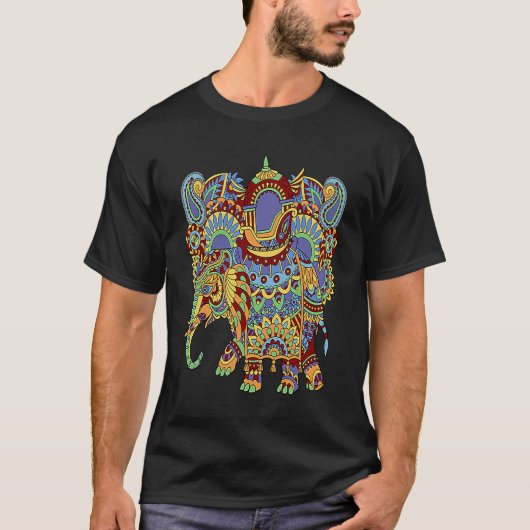 T-shirt Art Deco Elephant Hathi Howda Soft Chakra Rainbow (Devant)