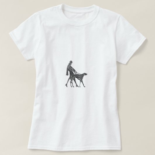T-shirt Art déco femme et chien (Design devant)