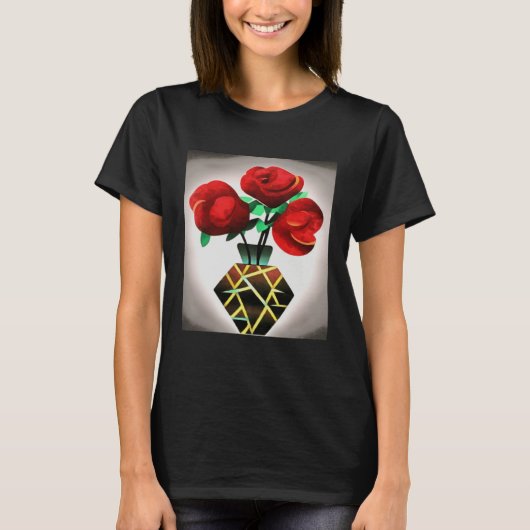 T-shirt Art Deco Red Roses In Vase Abstract Art (Devant)