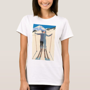 T-shirt Art Déco vintage Amour Romantique Baiser sur Skis