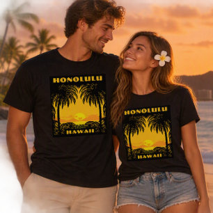 T-shirt Art Déco vintage Honolulu, Tourisme Hawaï Voyage