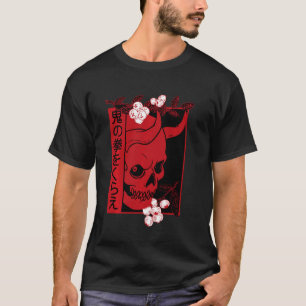 T-shirt Art Demon Japonais Visage Crâne Diable Oni Harajuk