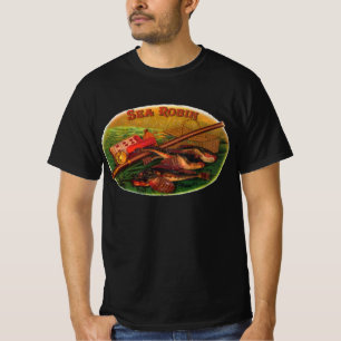 T-shirt Art d'étiquette de cigare d'Engin de pêche vintage