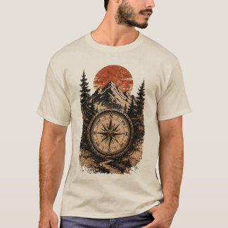 T-shirt Art du compas de montagne vintage
