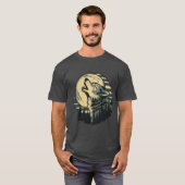 T-shirt Art du loup hurlant sarcelle sous la lune (Devant entier)