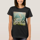 T-shirt Art du printemps du lapin à fleurs blanches (Devant)