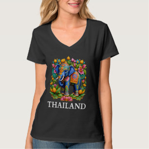 T-shirt Art Eléphant Avec Fleurs Lotus Bangkok Voyage
