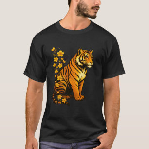 T-shirt Art floral du tigre majestueux Fleur de cerisier j
