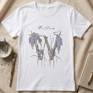 T-shirt Art floral élégant de saule wisteria avec monogram