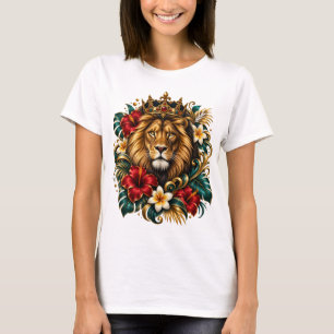 T-shirt Art floral tropical au lion couronné royal