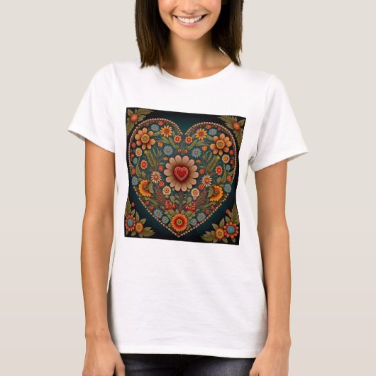 T-shirt Art folklorique ukrainien - Coeur inspiré, couleur (Devant)