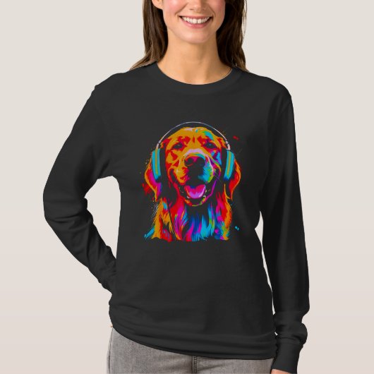 T-shirt Art Golden Retriever Dog DJ Headset (Devant)