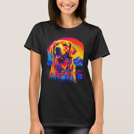 T-shirt Art Golden Retriever Dog Sunset (Devant)