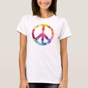 T-shirt Art hippie d'aquarelle de fille de signe de paix