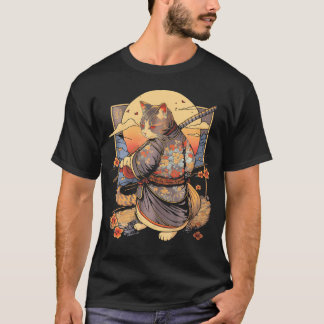 T-shirt Art japonais Cat Ninja Ukiyo-E Anime Samurai Cat