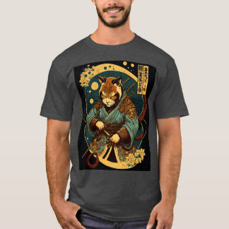 T-shirt Art japonais Cat Ninja Ukiyoe Samurai Cat