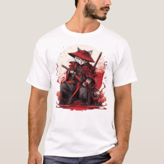 T-shirt Art japonais Chat Ninja Ukiyo-e Anime Style Samura