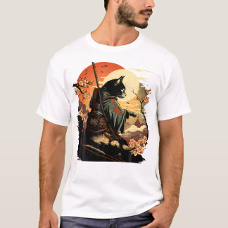 T-shirt Art japonais Chat Ninja Ukiyo-e Anime Style Samura