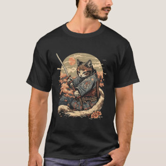 T-shirt Art japonais Chat Ninja Ukiyo-E Style Anime Samura