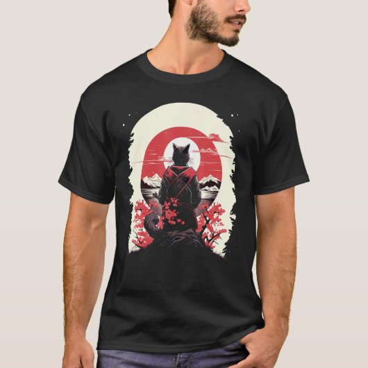 T-shirt Art japonais Chat Ninja Ukiyo-e Style Samurai Chat (Devant)