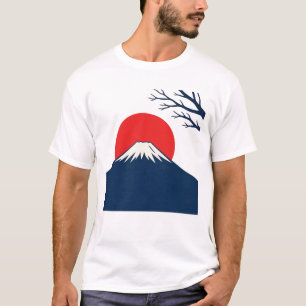 T-shirt Art japonais minimaliste Mont Fuji Soleil Rouge