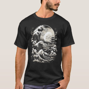 T-shirt Art Japonais Mont Fuji Océan Vagues Esthétique Jap