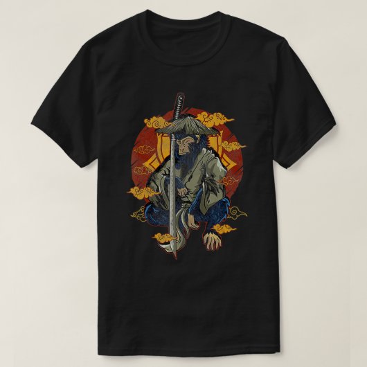 T-shirt Art japonais Samurai Fighter Monkey (Design devant)
