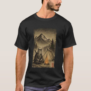 T-shirt Art japonais vintage chat samouraï voyage de campi