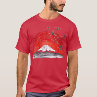 T-shirt Art japonais Volcano Grue cigogne Japon Art Sakura