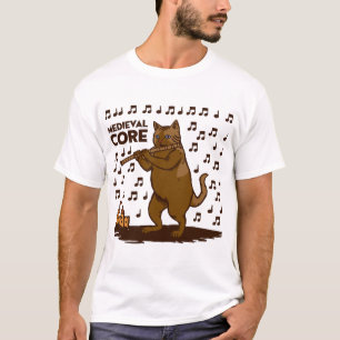 T-shirt Art médiéval amusant de chat jouant de la flûte