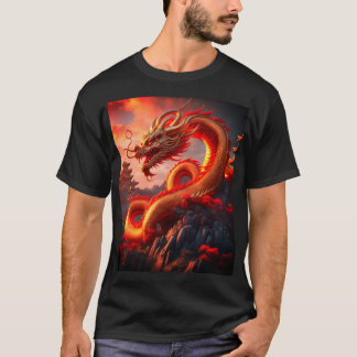 T-shirt Art Mysical Red Fire Dragon