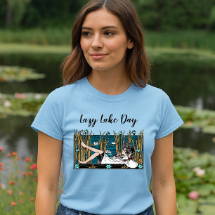 T-shirt Art Nouveau Fille Relaxante Au Bord Du Lac