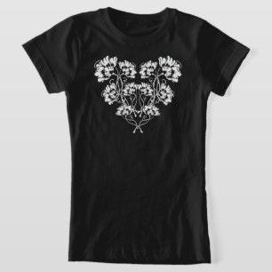 T-Shirt Art nouveau gothique Fleur Cœur
