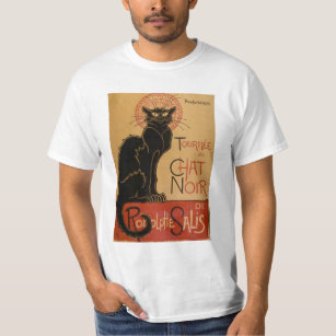 T-shirt Art Nouveau Le Conversation Noir Vintage Chat noir