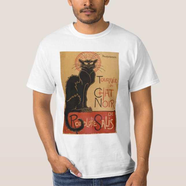 T-shirt Art Nouveau Le Conversation Noir Vintage Chat noir (Devant)