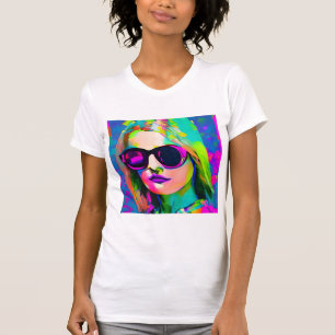 T-shirt Art numérique coloré Jolie dame en lunettes de sol