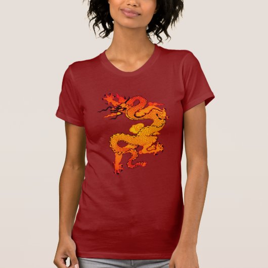 T-shirt Art orange et rouge ardent de dragon (Devant)