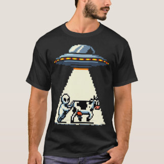 T-shirt Art Pixel d'enlèvement de vaches d'Ufo