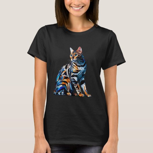 T-shirt Art polygonal de chat Bengal (Devant)