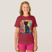 T-shirt Art populaire de chat noir (Devant entier)