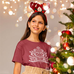 T-shirt Art populaire scandinave blanc Arbre de Noël nordi