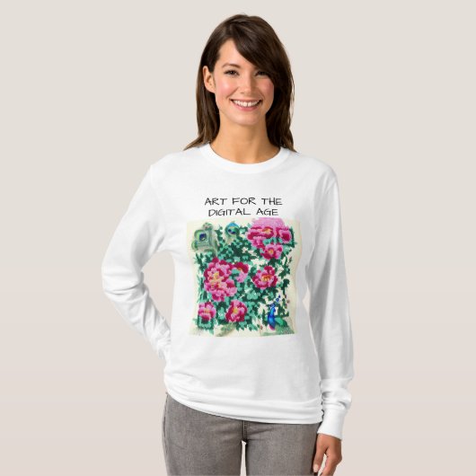 T-SHIRT ART POUR L'ÂGE NUMÉRIQUE PEACOCK ET FLEURS QR AI 2 (Devant entier)